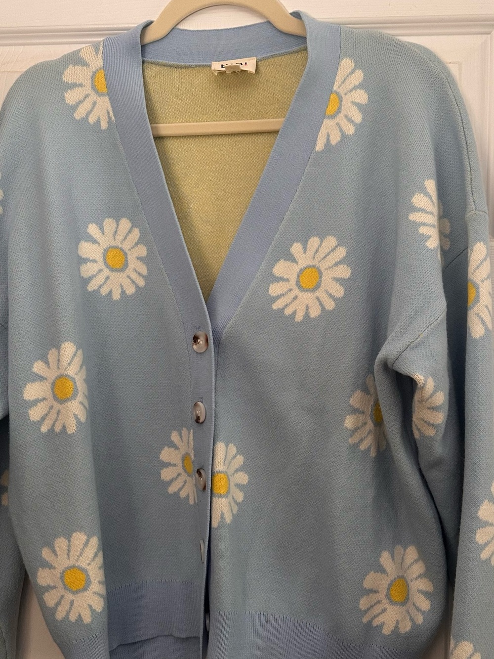 BiBi Light Blue Daisy Print V-Neck Cardigan